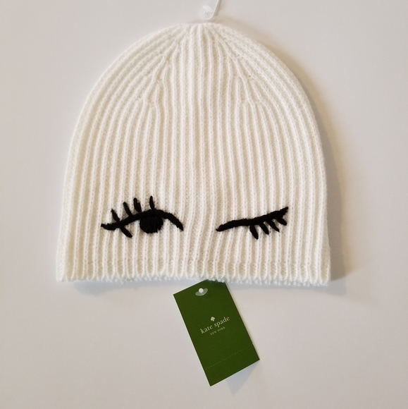 kate spade Accessories - Kate Spade Knitted Winking White/Black Beanie